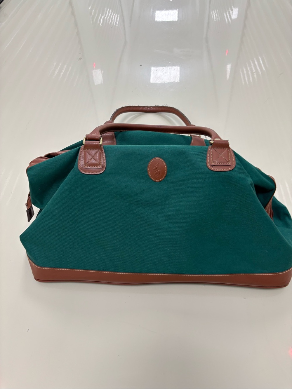 Polo Green Canvas Duffel with Brown Leather Trim